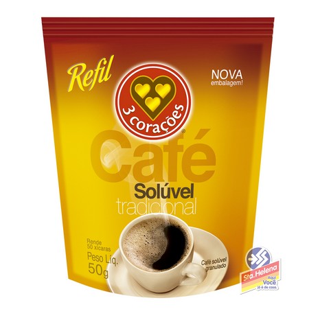 CAFE 3 CORACOES SOLUVEL TRAD REFIL 50G