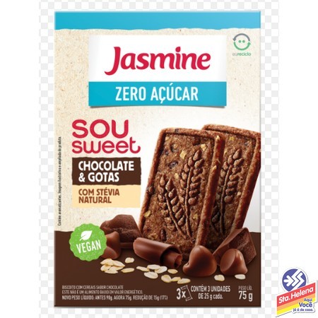BISCOITO JASMINE SOU SWEET CHOCOLATE GOTAS ZERO 75G