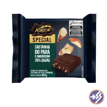 CHOCOLATE ARCOR SPECIAL AMARGO CASTANHA DO PARA  AMENDOIM 60G